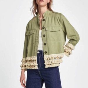 Zara Green Utility Jacket with Cream Accents